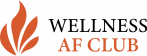 Wellness AF Club logo with orange abstract flame symbol and name